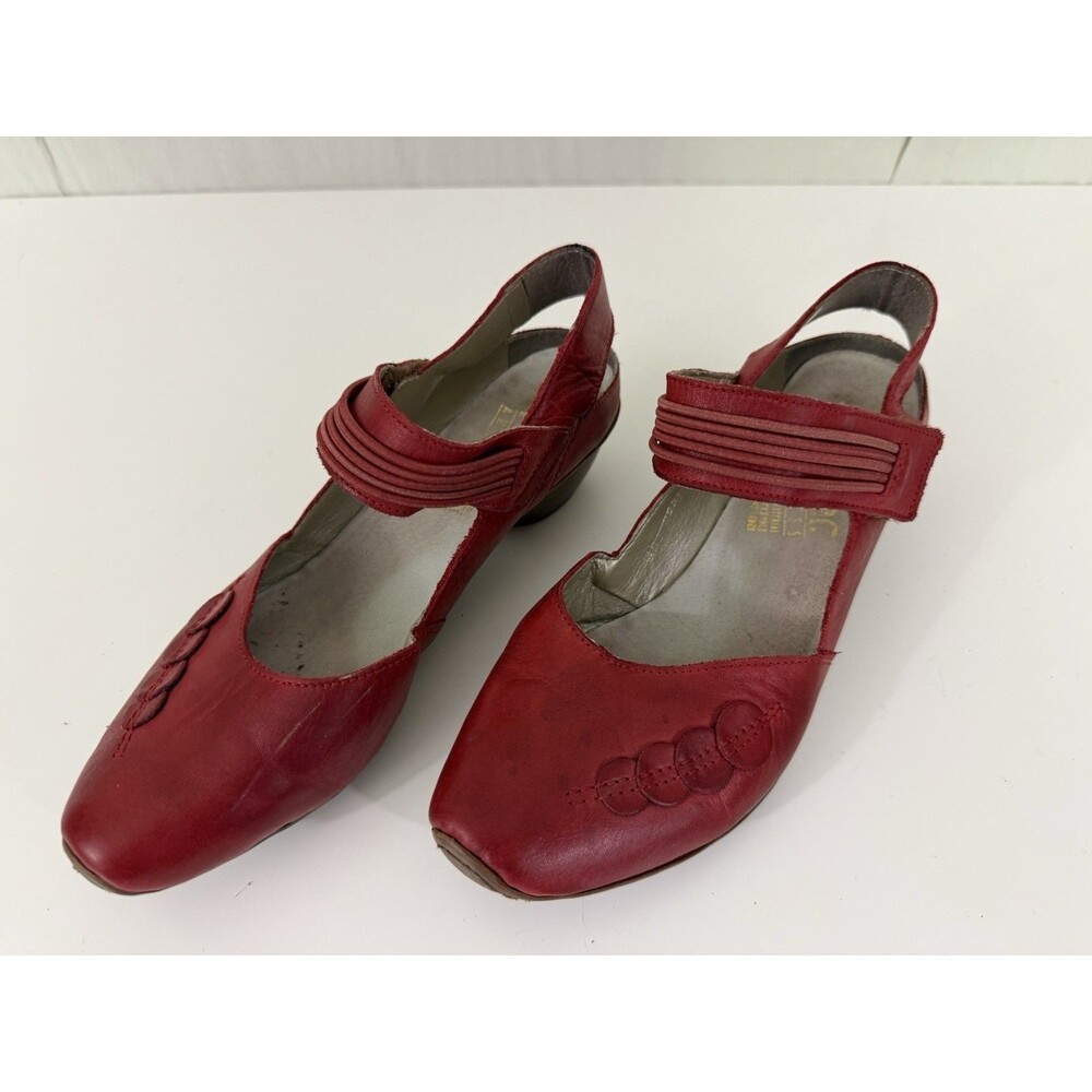 Rieker Comfort Women’s Red Leather Shoes Sz 38 US 7-7.5 Slow Fashion Antistress